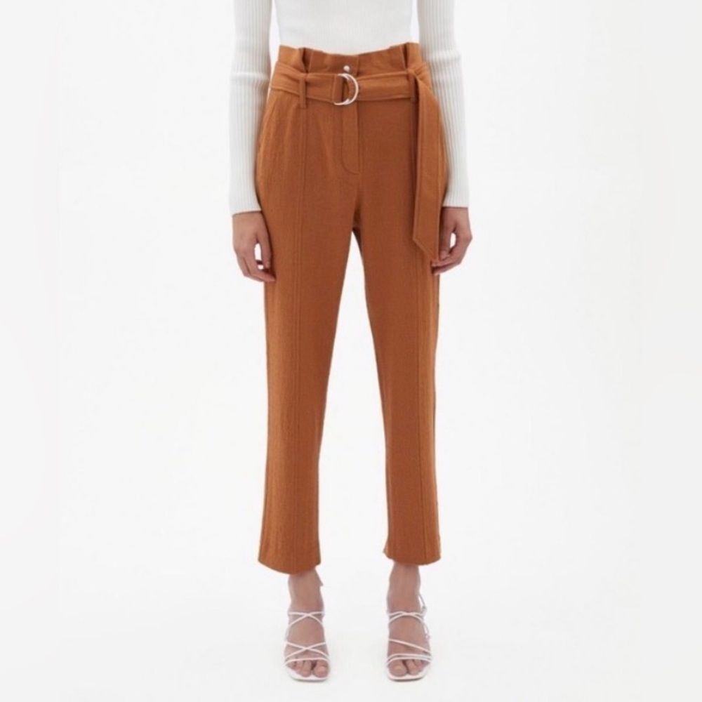 Jonathan Simkhai Brown Orange Crepe Paper‎ Bag Waist Belted Straight Leg Pants 6